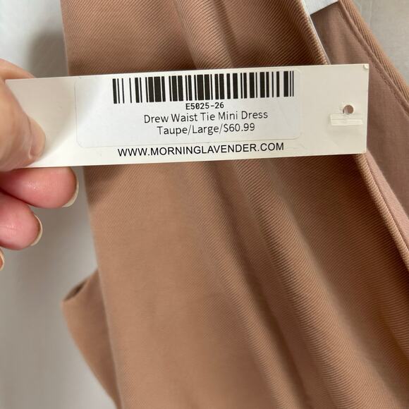 Gilli Drew waist tie mini dress tan size large casual party - Picture 6 of 8